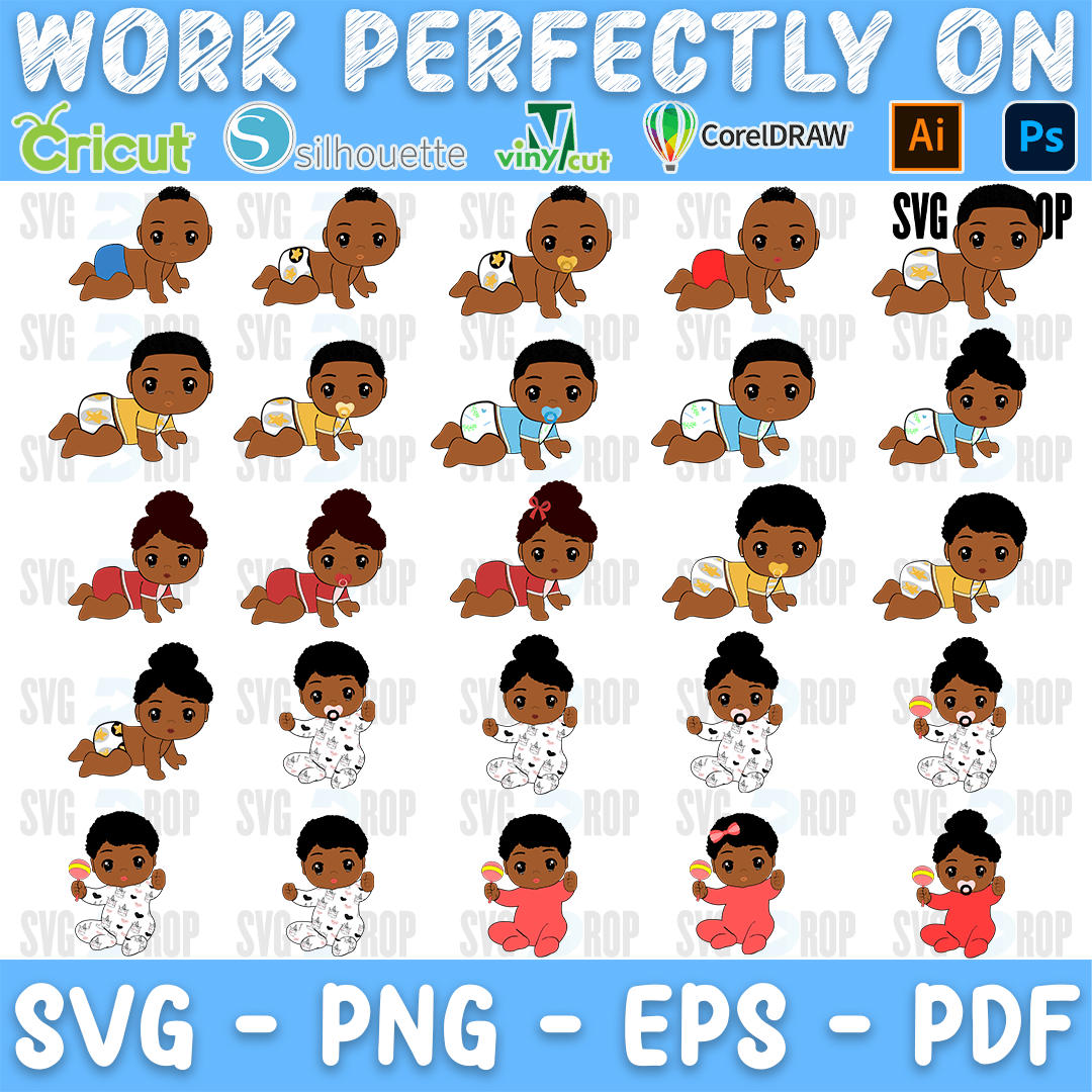 Afro Woman Crawling Black Babies Bundle SVG