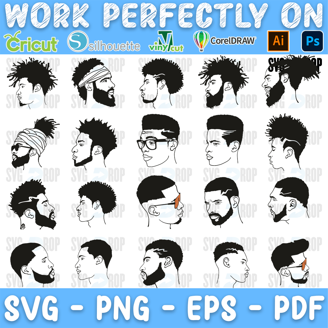 Afro Man Haircut Silhouettes Bundle SVG