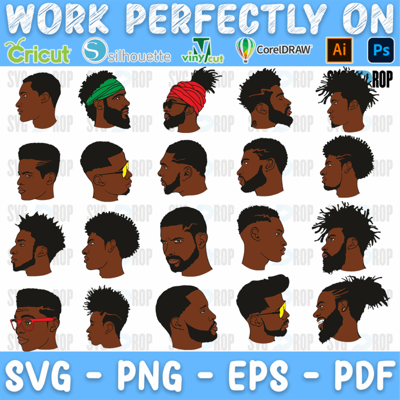 Afro Man Bearded Profiles Bundle SVG