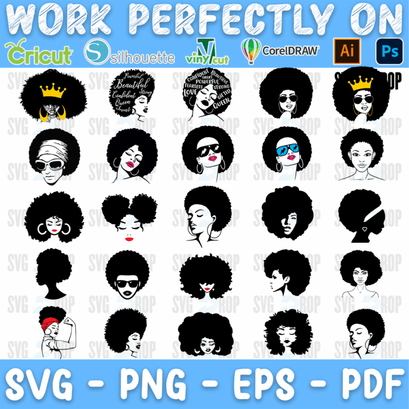 Afro Woman Red Lips and Sunglasses Bundle SVG