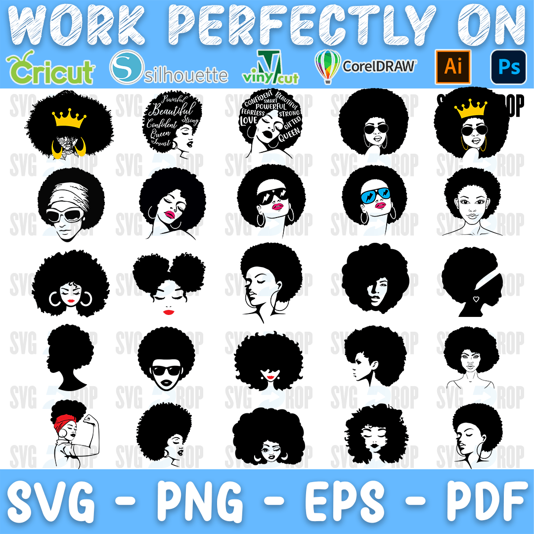Afro Woman Red Lips and Sunglasses Bundle SVG