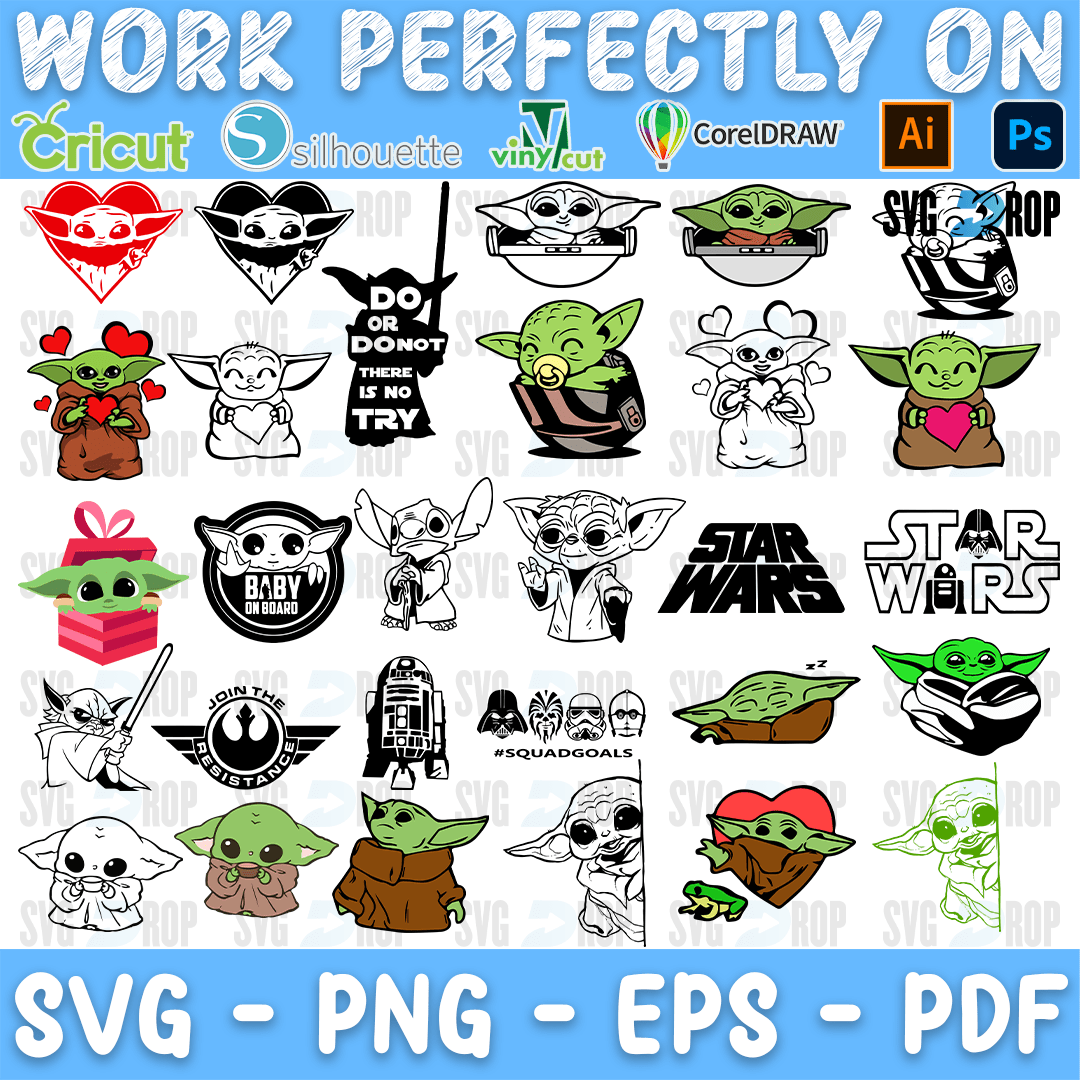Star Wars Grogu Hearts and Do or Do Not Bundle SVG