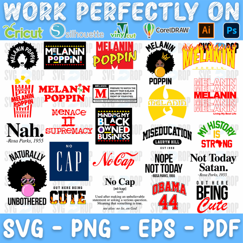 Afro Woman Melanin Poppin and No Cap Bundle SVG