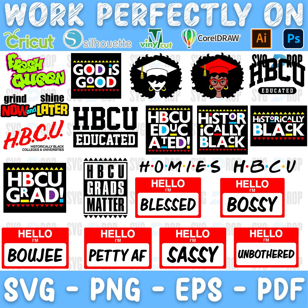 Afro Woman HBCU Grad and Hello Tags Bundle SVG