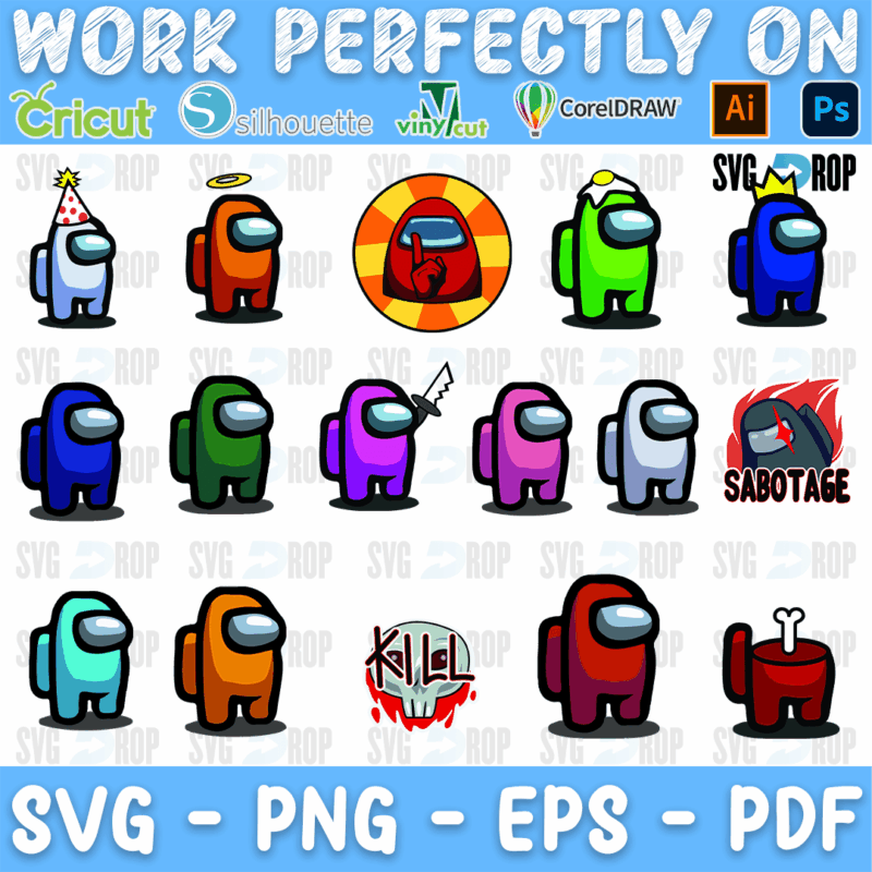 Among Us Party Hat and Halo Crewmates Bundle SVG