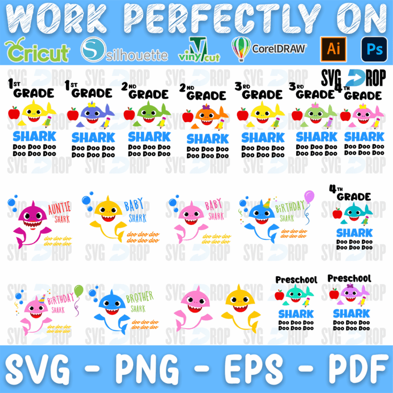 Baby Shark School Grades Doo Doo Bundle SVG