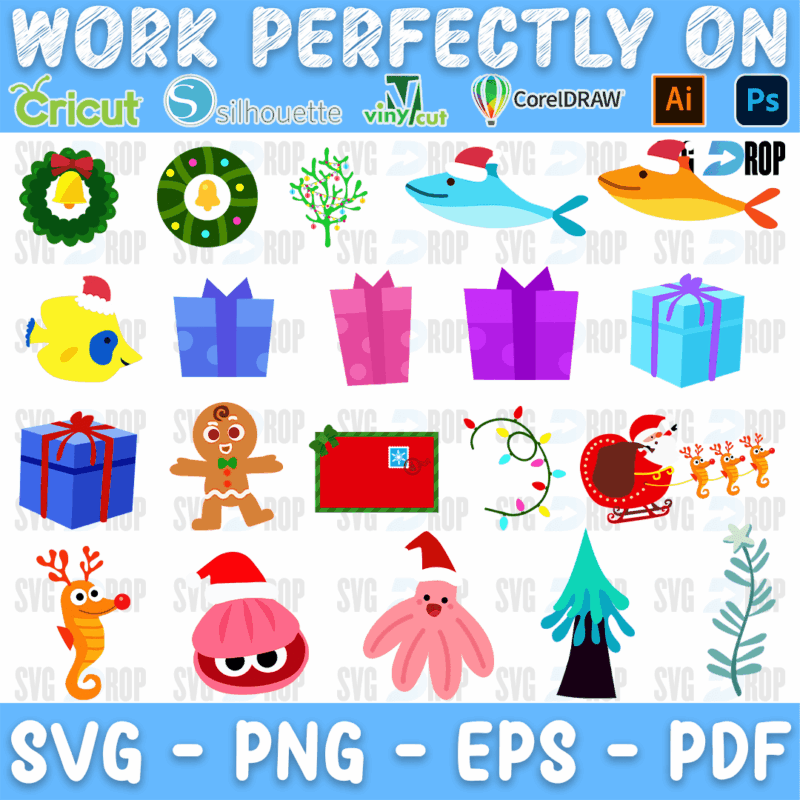Baby Shark Christmas Ornaments Bundle SVG