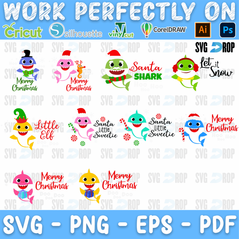 Baby Shark Santa Shark Merry Christmas Bundle SVG