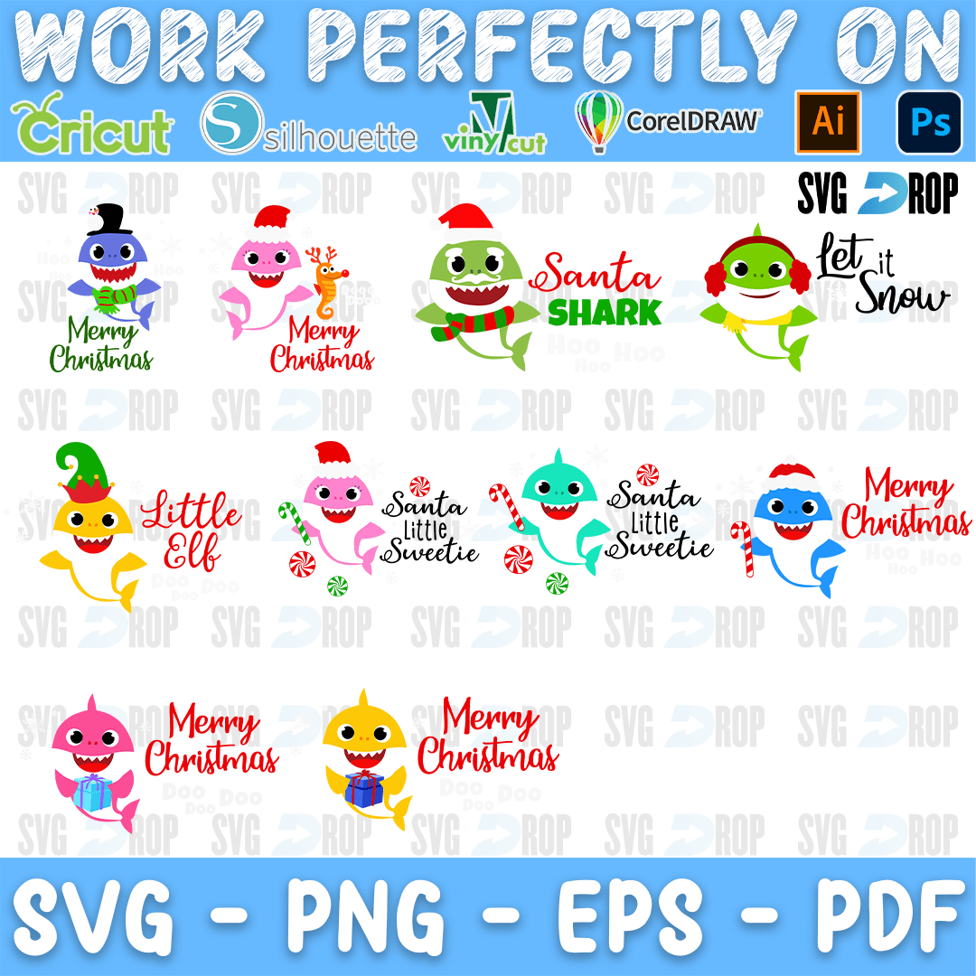 Baby Shark Santa Shark Merry Christmas Bundle SVG