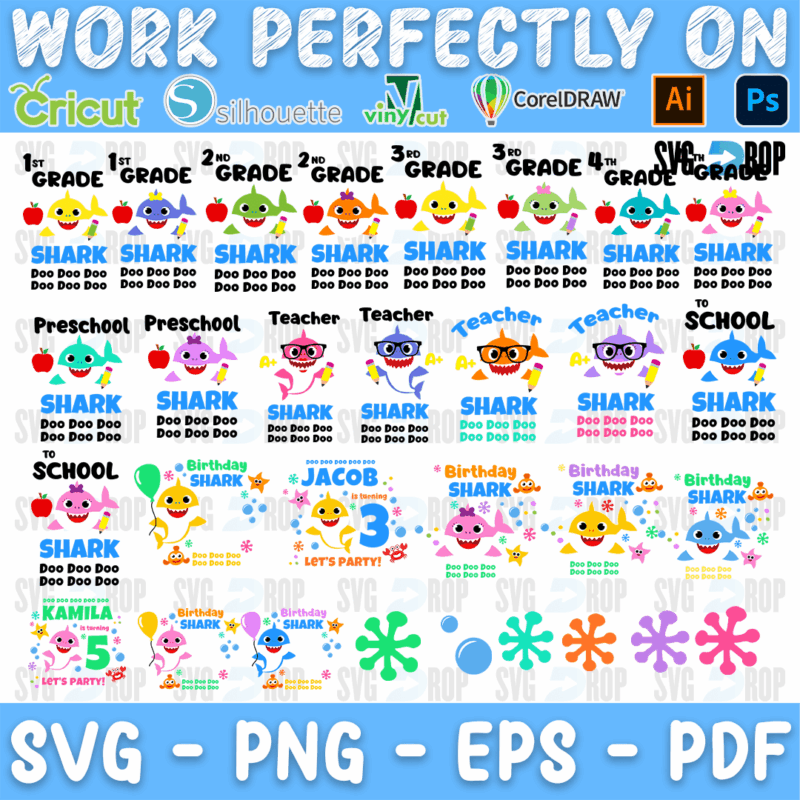 Baby Shark Grade School and Teacher Bundle SVG