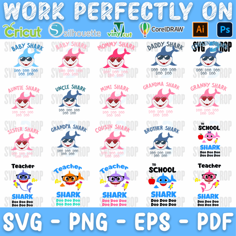 Baby Shark Family and Teacher Bundle SVG