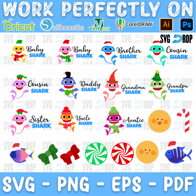 Baby Shark Christmas Family Bundle SVG