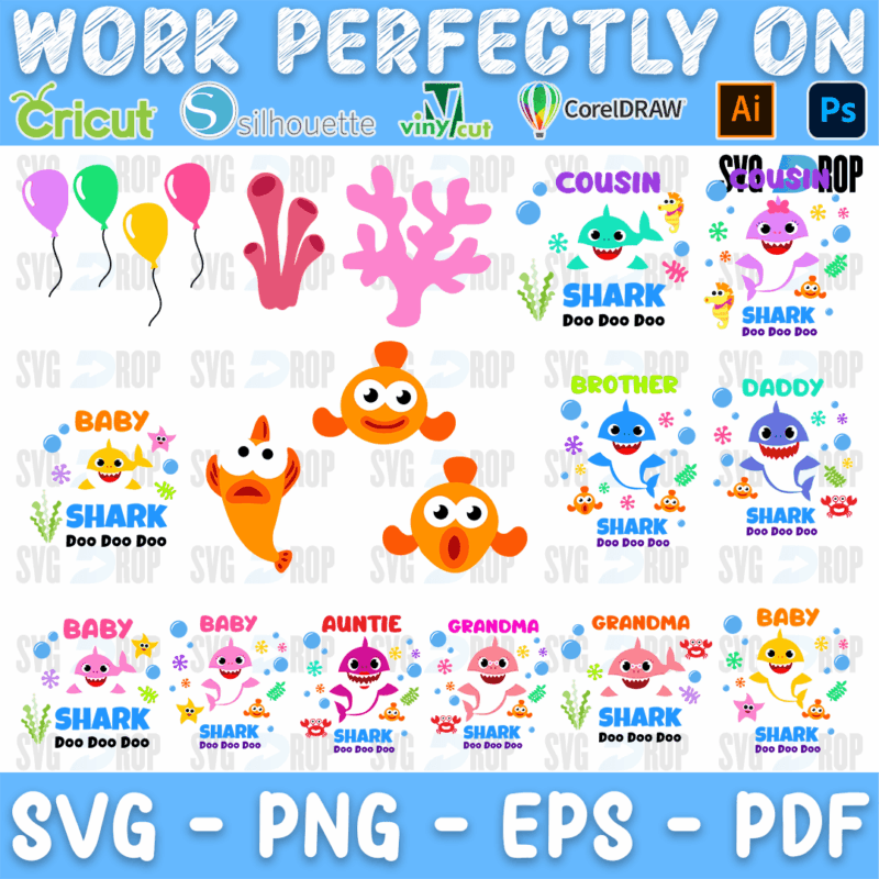 Baby Shark Balloons and Coral Bundle SVG