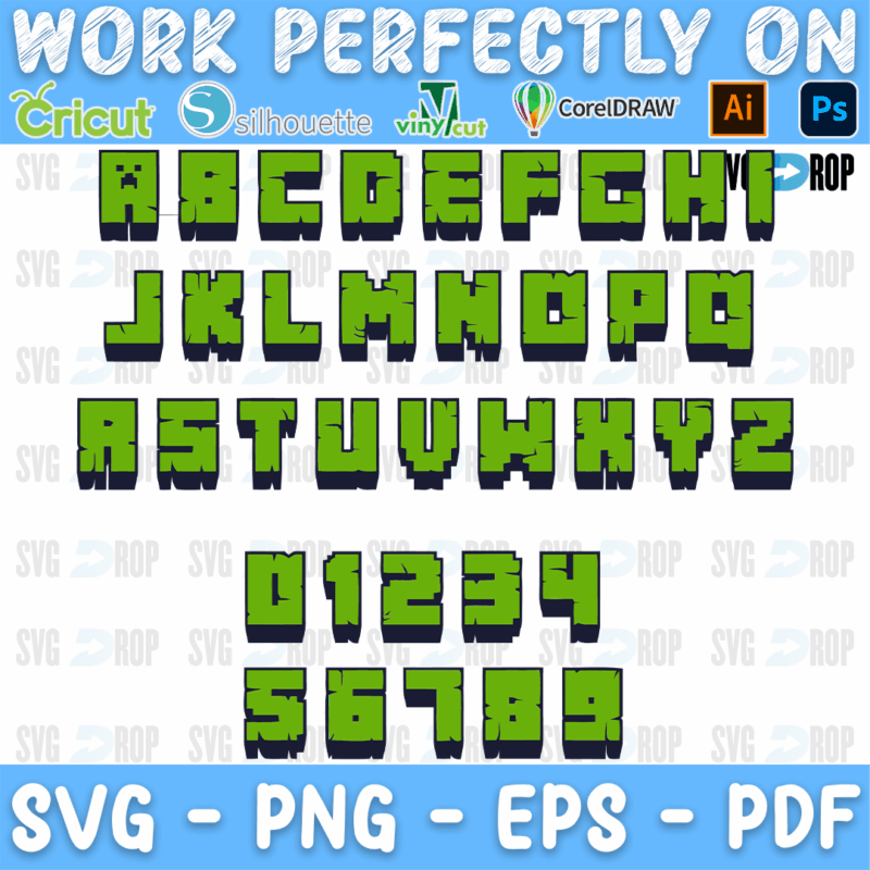 Minecraft Green 3D Letters Font SVG
