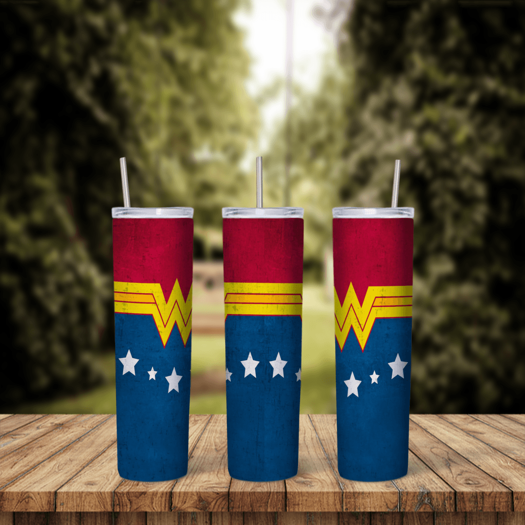 20 Oz Wonder Woman Emblem and Stars Tumbler Cup Design