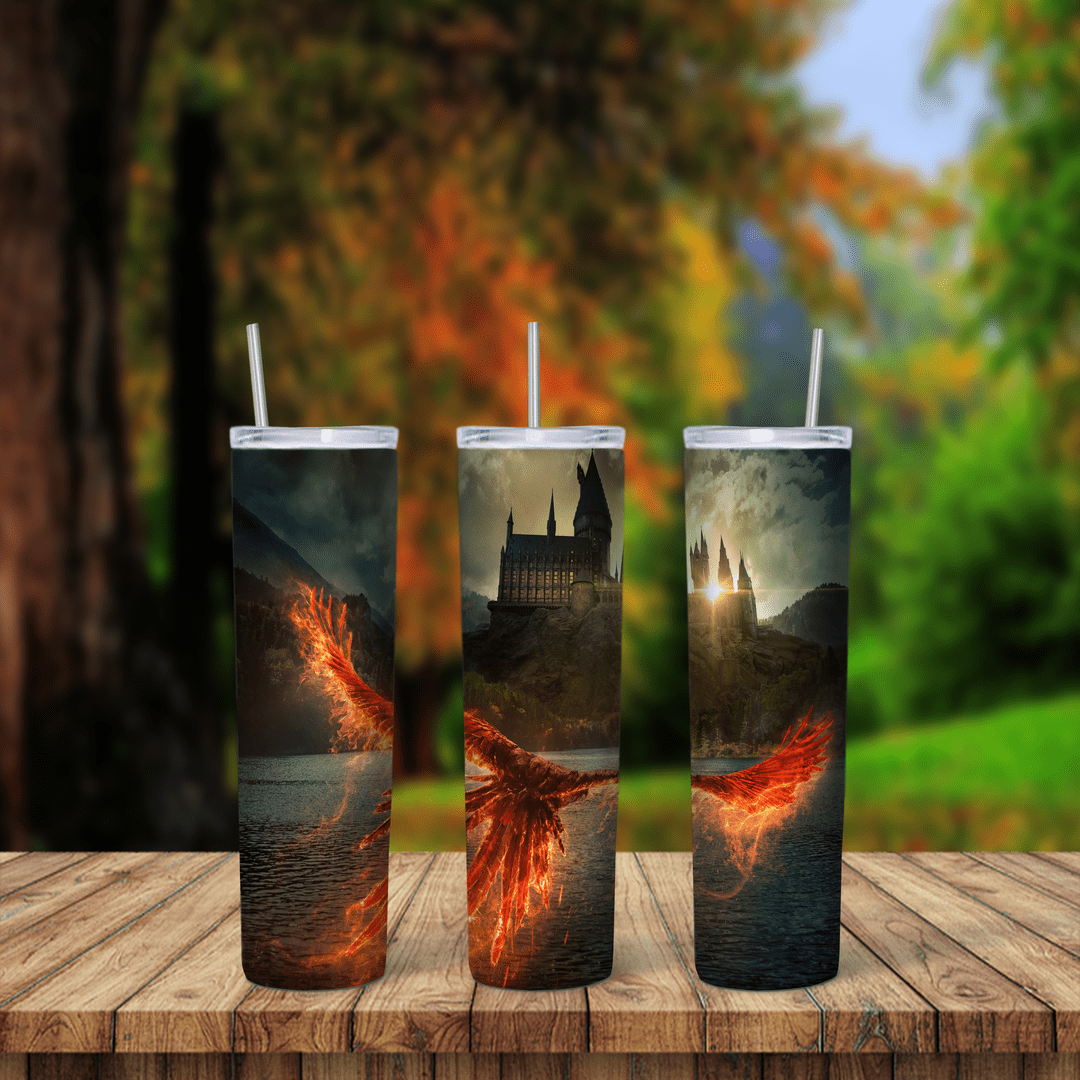 20 Oz Harry Potter Fire Phoenix Castle Tumbler Cup Design
