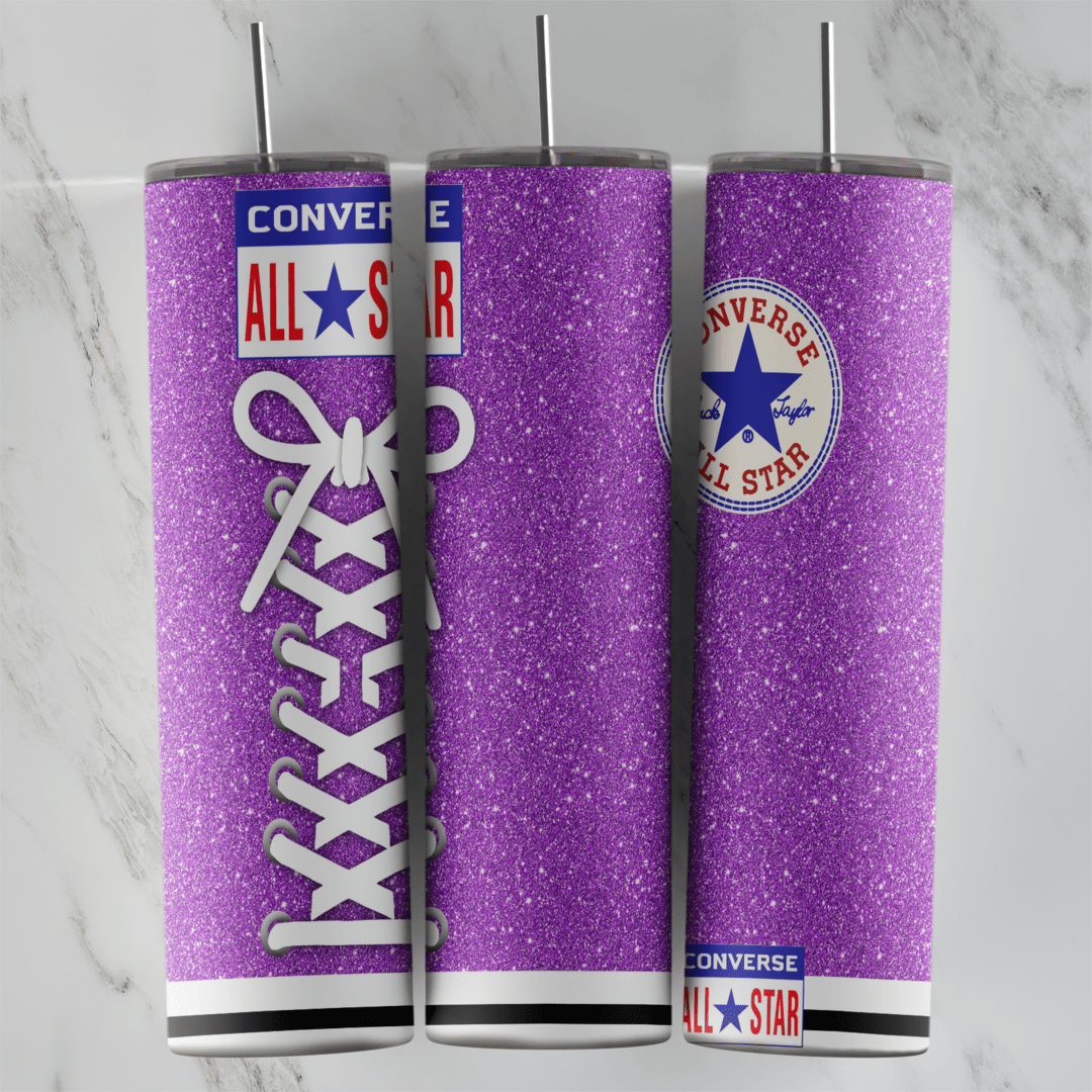 20 Oz Converse Purple Glitter Tumbler Cup Design