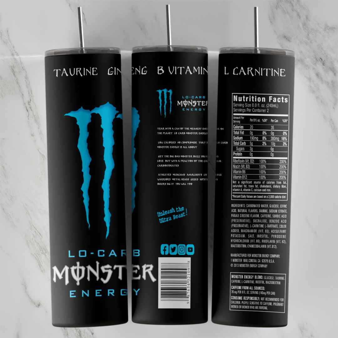 20 Oz Monster Lo Carb Tumbler Cup Design