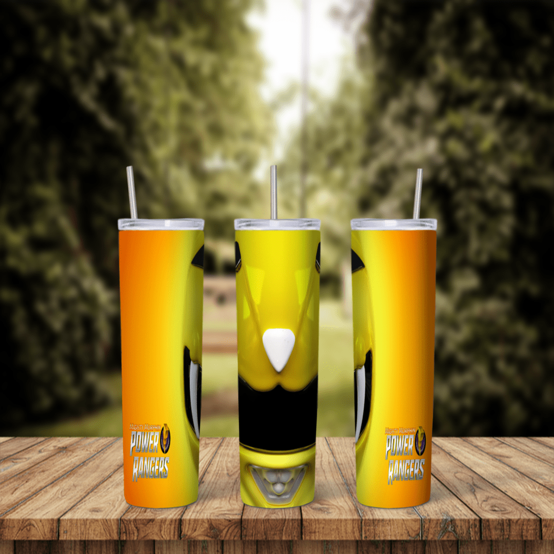 20 Oz Power Rangers Yellow Ranger Helmet Tumbler Cup Design
