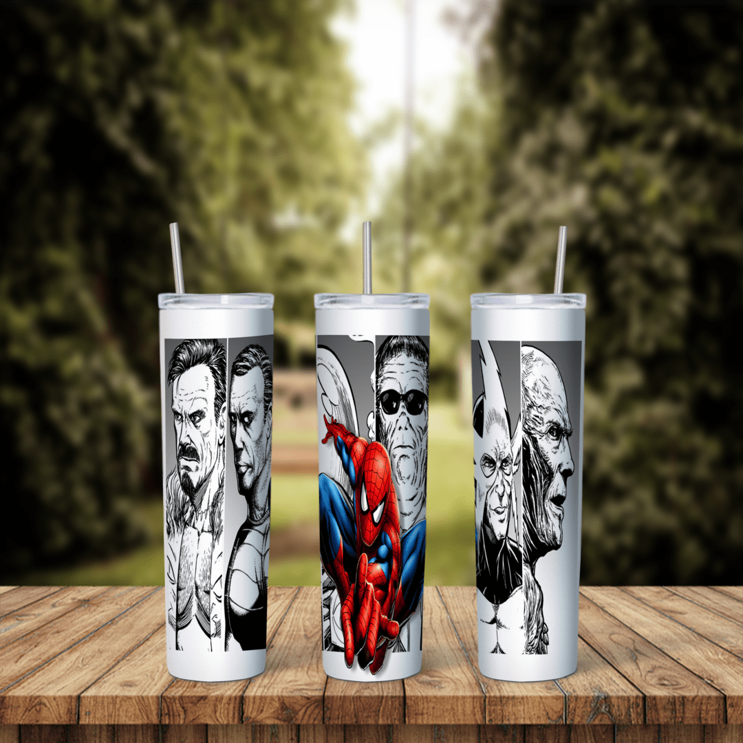 20 Oz Spiderman Pencil Sketch Portraits Tumbler Cup Design
