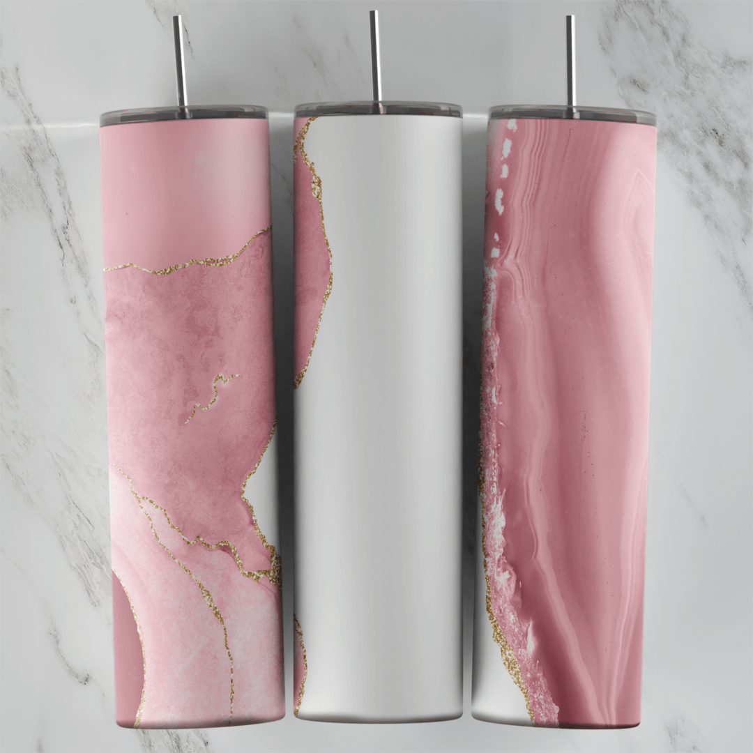 20 Oz Pink Marble Gold Vein Tumbler Cup Design