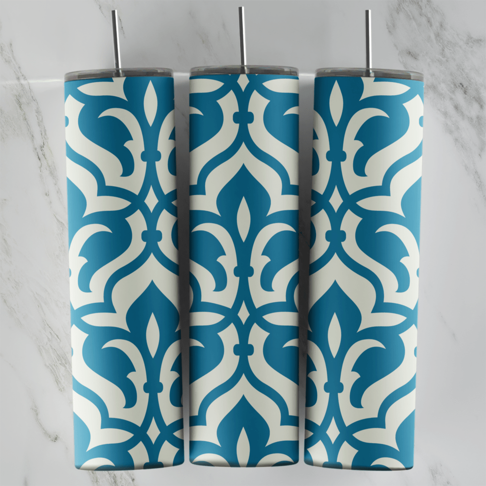 20 Oz Teal Arabesque Pattern Tumbler Cup Design