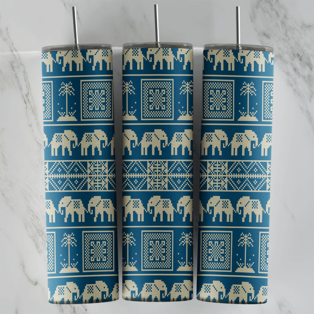 20 Oz Retro Teal Elephant Parade Tumbler Cup Design