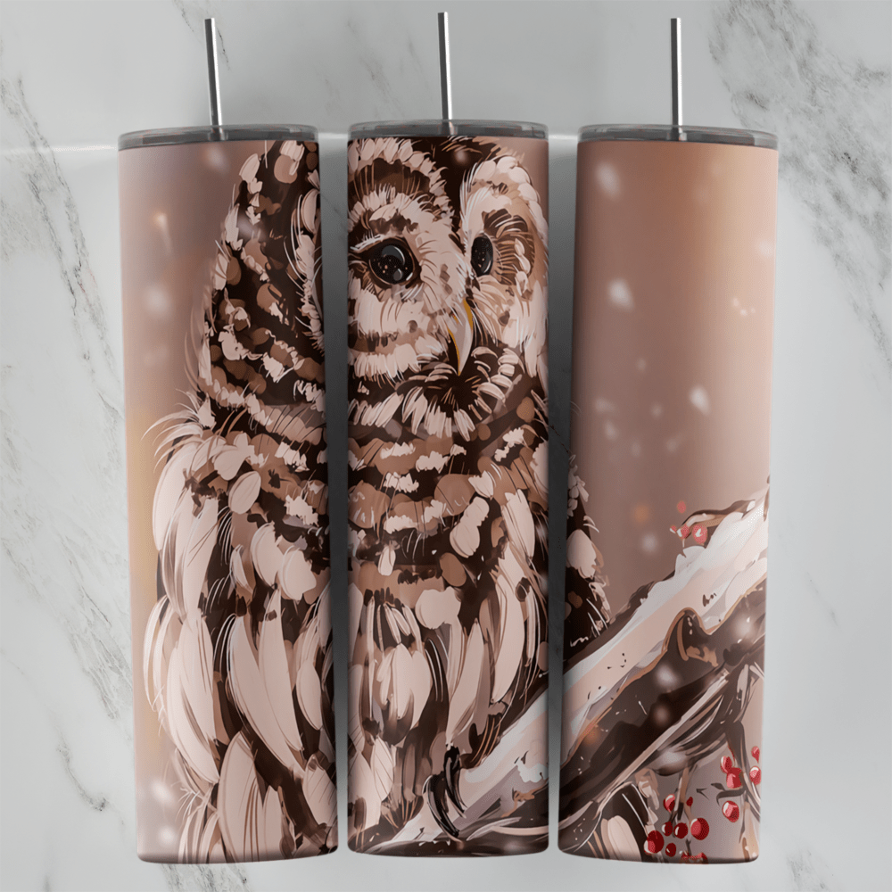 20 Oz Owl Winter Branch Photo Tumbler Cup Design