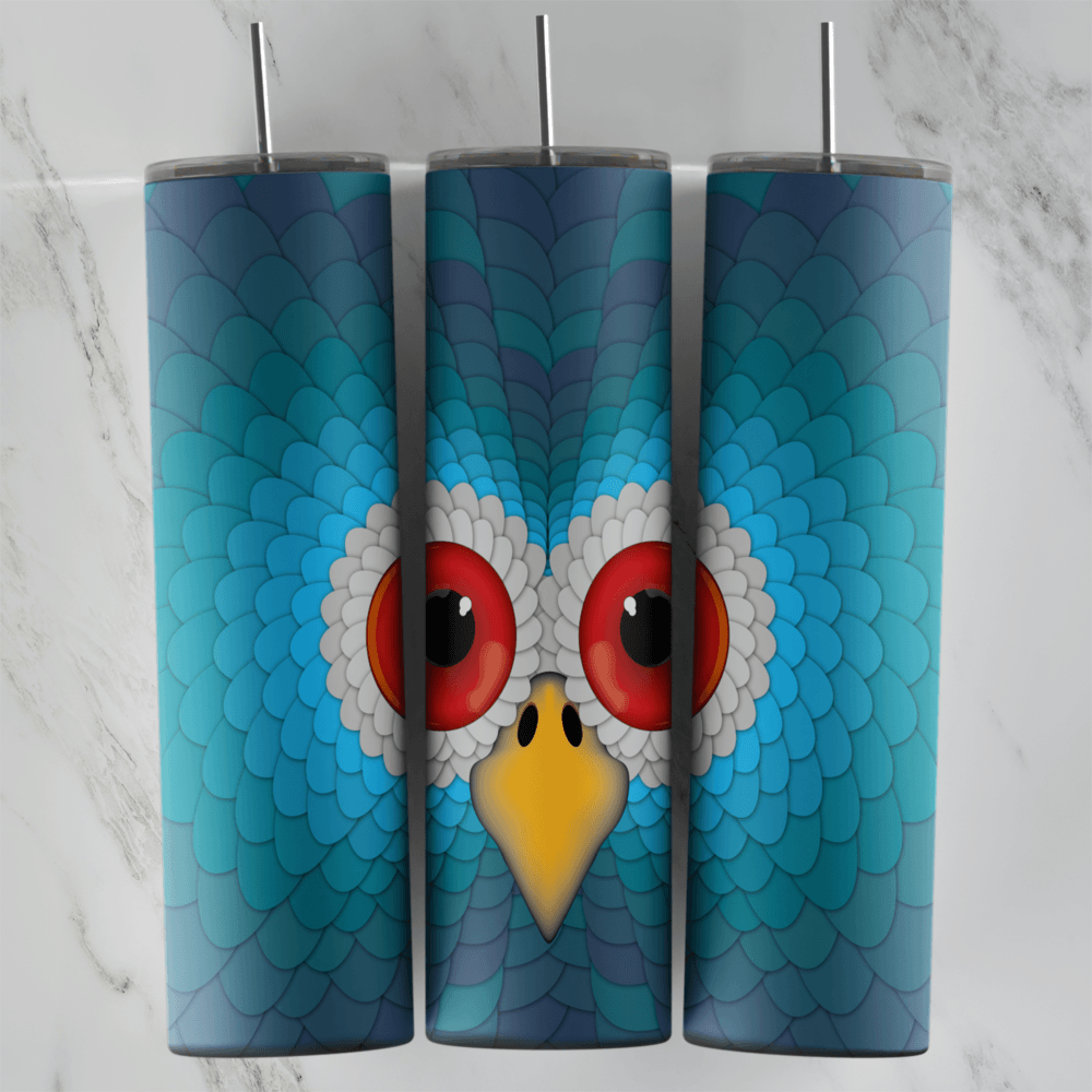 20 Oz Owl Blue Feather Mosaic Tumbler Cup Design