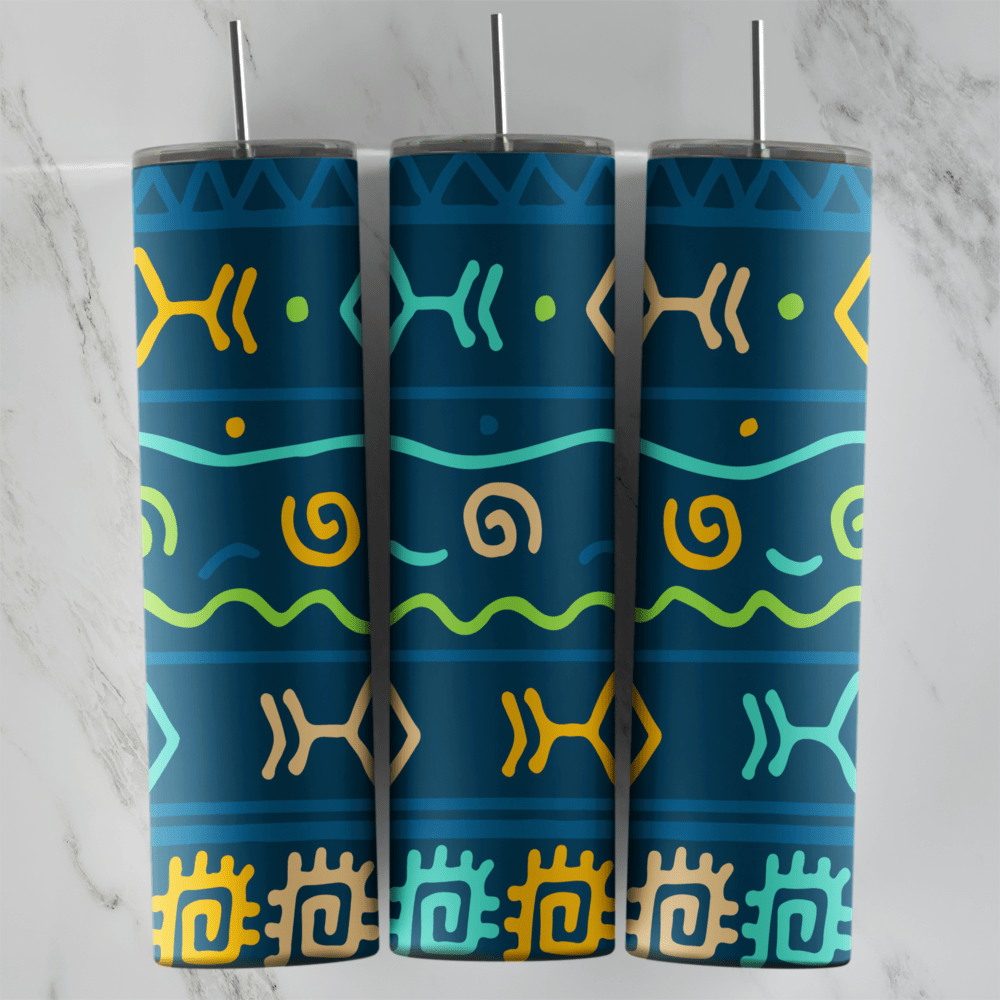 20 Oz Tribal Blue Fish and Spiral Tumbler Cup Design