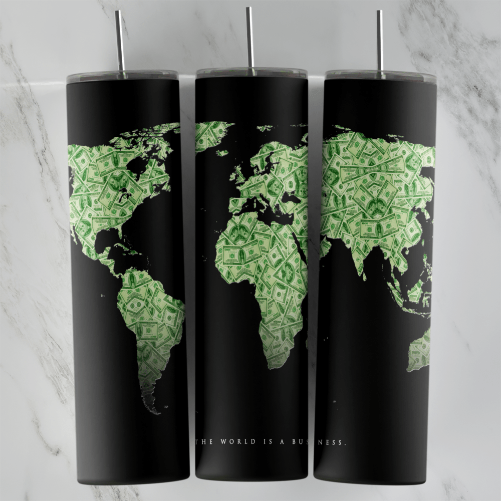 20 Oz World Map Green Dollar Continents Tumbler Cup Design