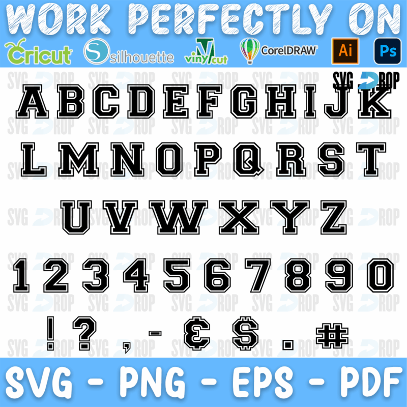 College font: letters in the College style for names, words and signs. Font SVG cut file