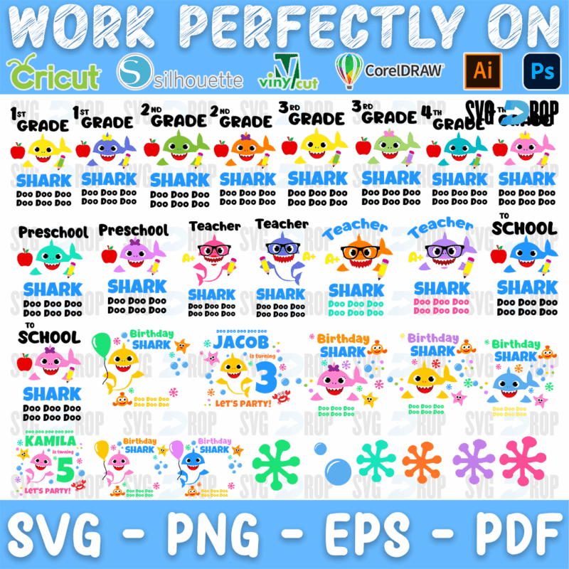 Baby Shark Back to School Grades Bundle SVG
