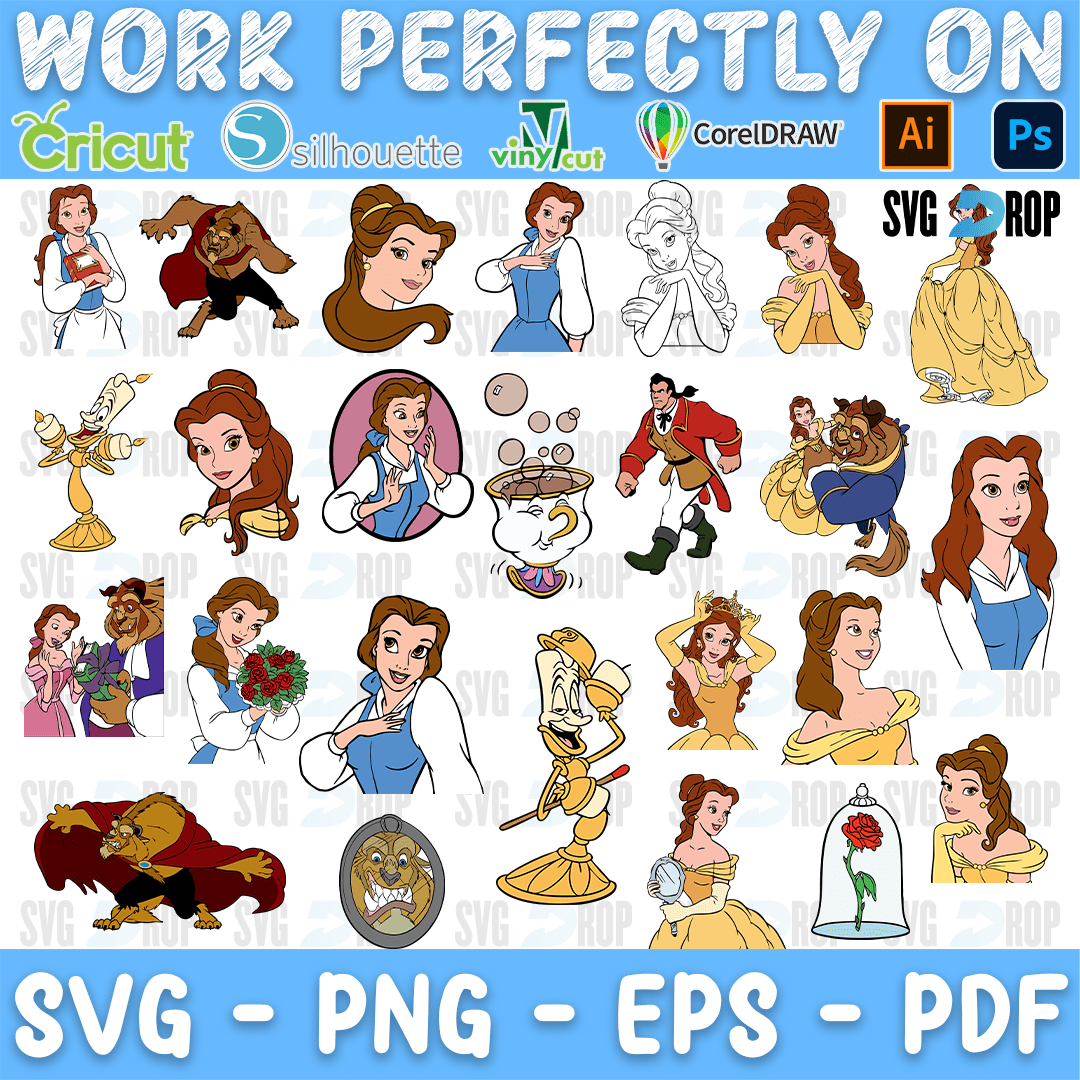 Beauty and the Beast Belle Poses Full Color Bundle SVG