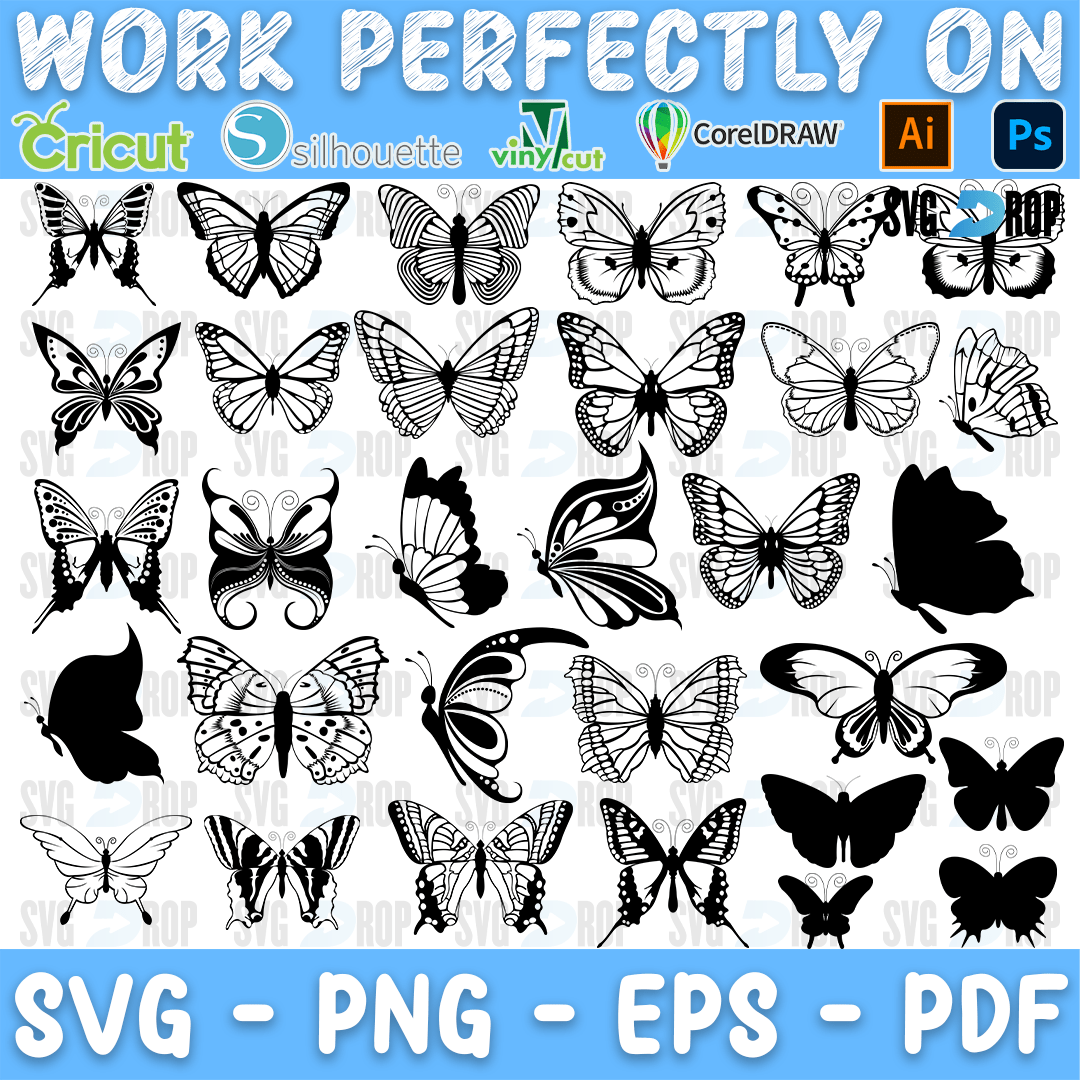Butterfly Outline and Silhouettes Bundle SVG