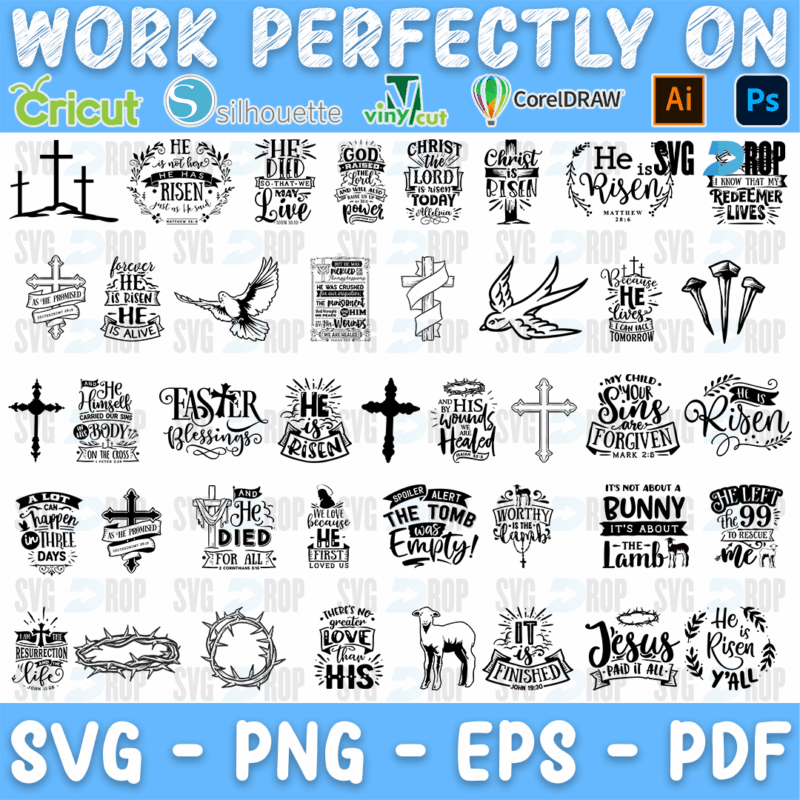 Christian Easter He Is Risen Cross Bundle SVG