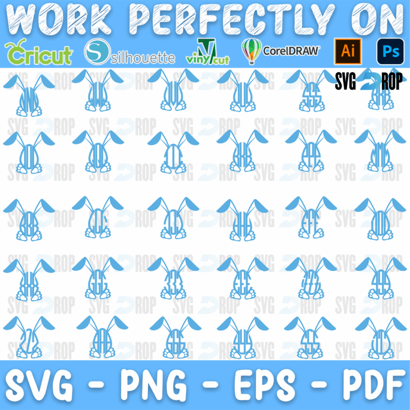 Easter Bunny Ears Monogram Frames Bundle SVG