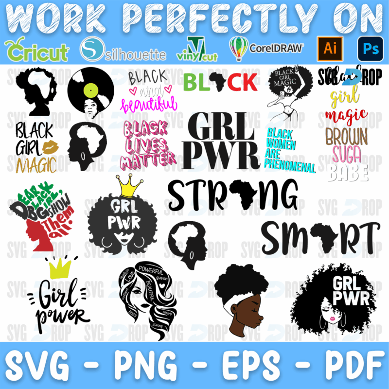 Afro Woman Black Girl Magic GRL PWR Bundle SVG