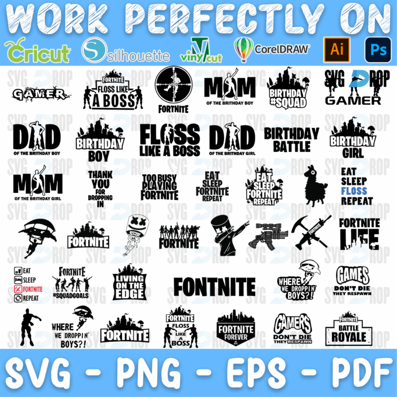 Fortnite Gamer Family Birthday Bundle SVG