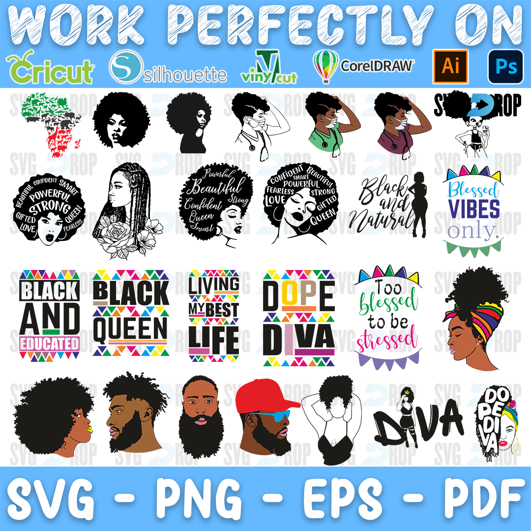 Afro Woman Blessed Vibes and Bearded Men Bundle SVG