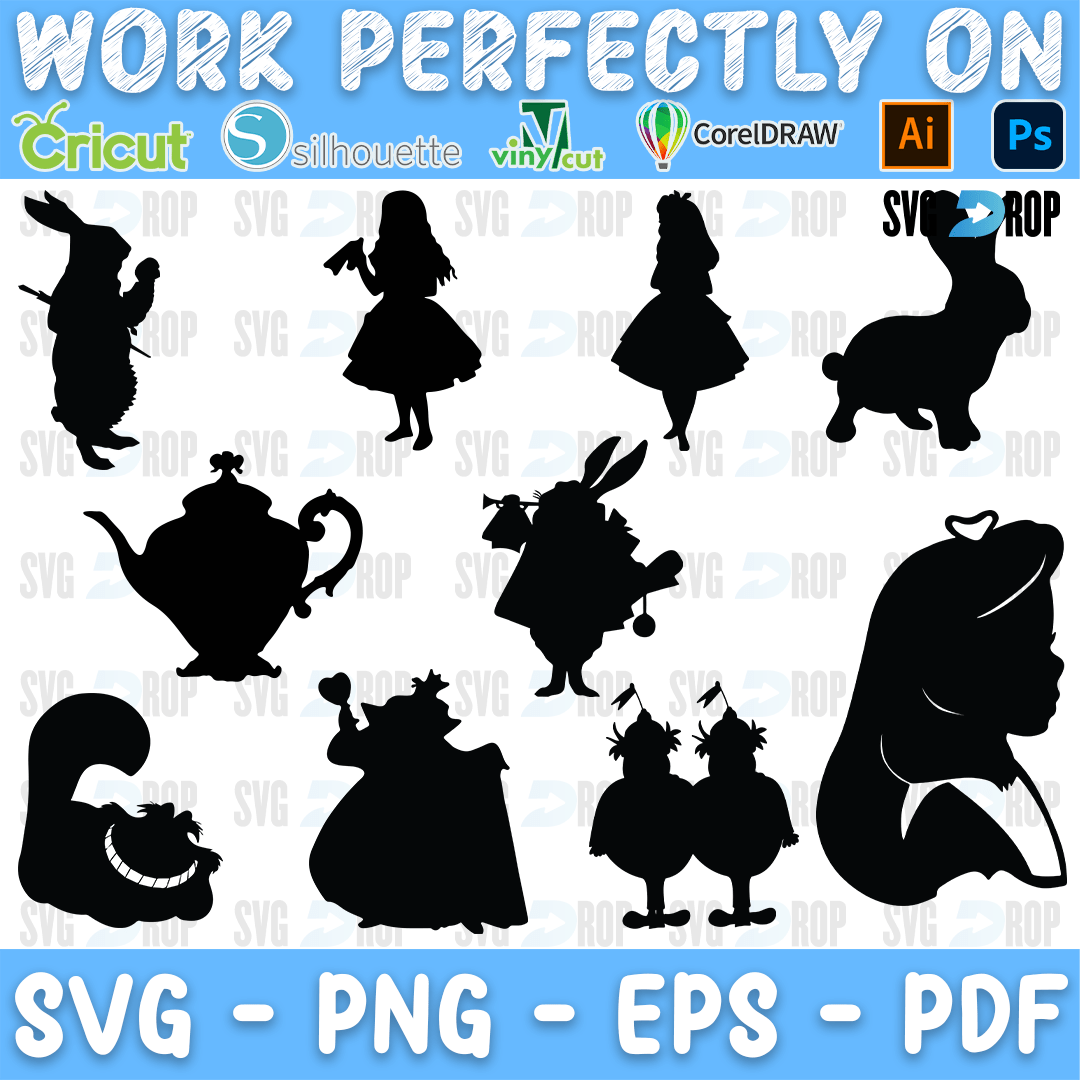 Alice in Wonderland Character Silhouettes Bundle SVG