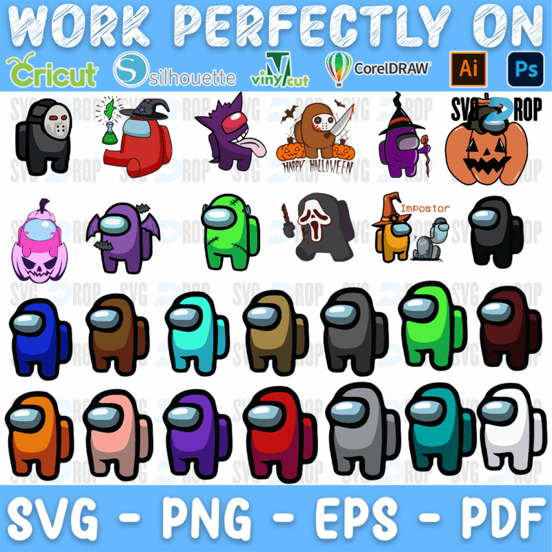 Among Us Ghostface and Pumpkin Crewmates Bundle SVG