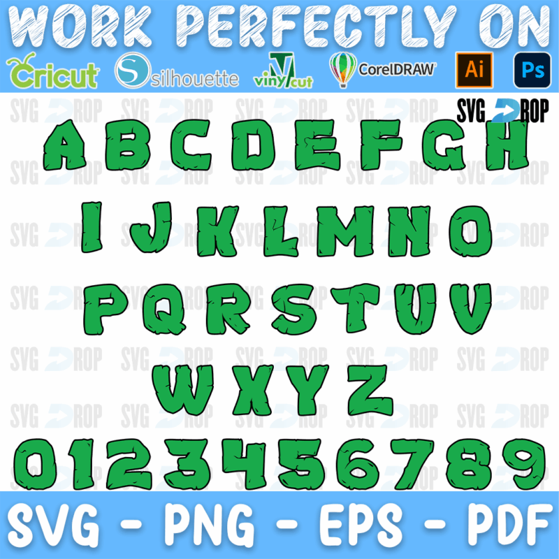 Turtles font: letters in the Turtles style for names, words and signs. Font SVG cut file