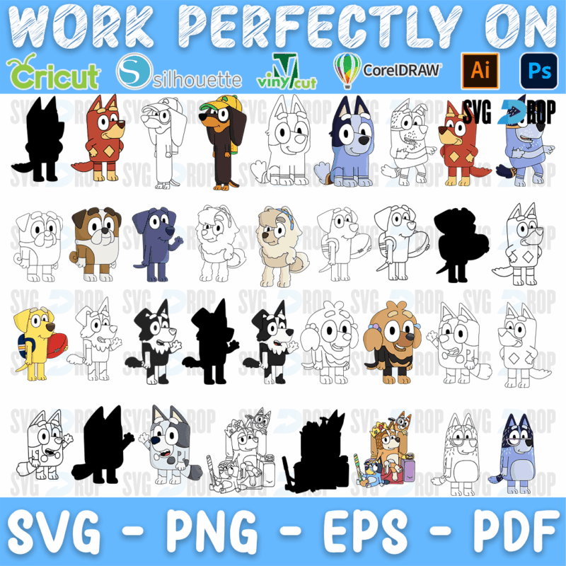 Bluey Friends Mixed Styles Bundle SVG