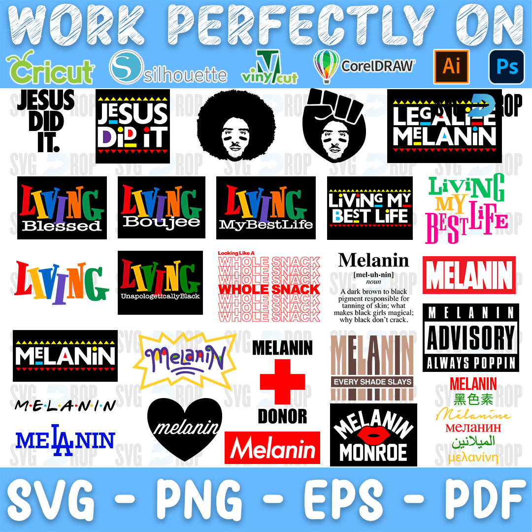 Afro Man Woman Living Blessed and Melanin Bundle SVG