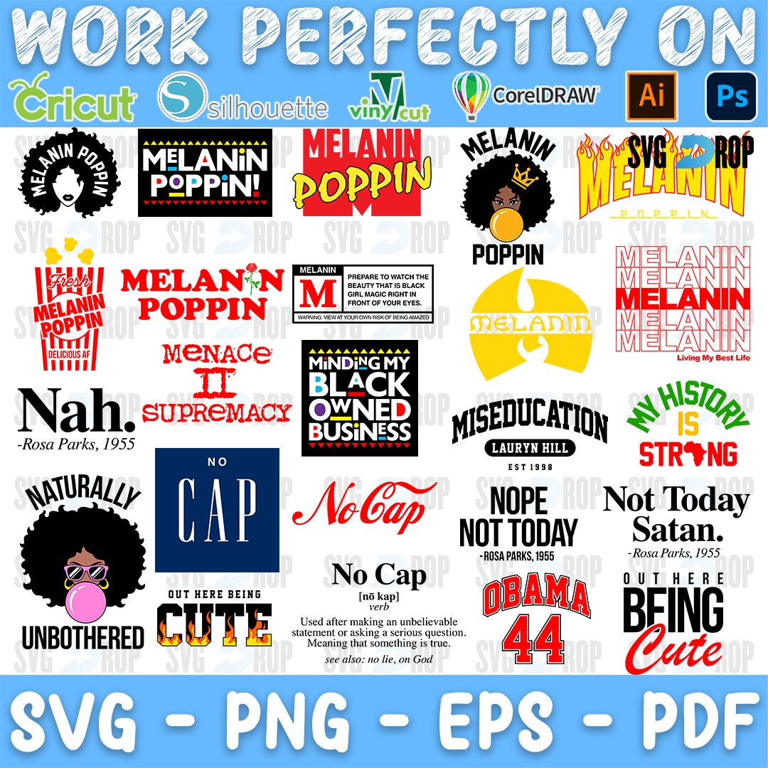 Afro Man Woman Melanin Poppin and No Cap Bundle SVG