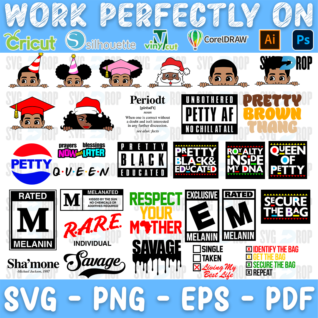 Afro Man Woman Petty Queen and Afro Kids Bundle SVG