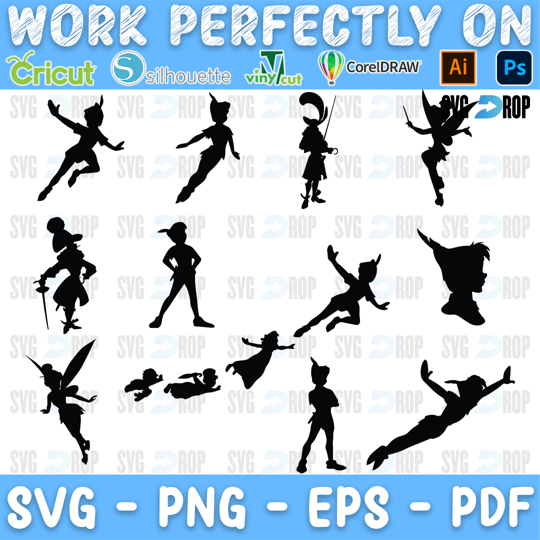 Peter Pan Flying Silhouettes Bundle SVG
