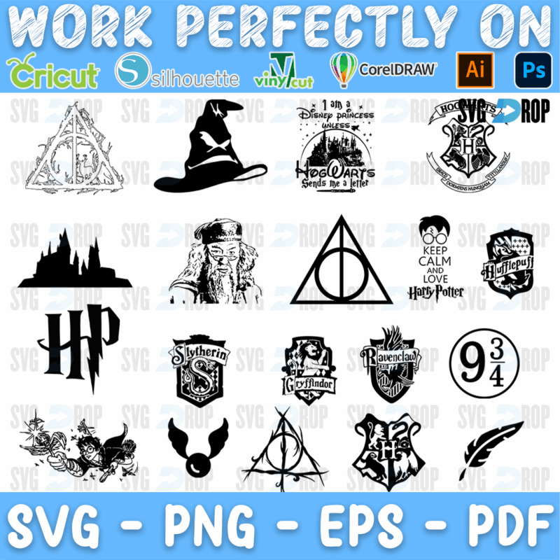 Harry Potter Deathly Hallows and Sorting Hat Bundle SVG
