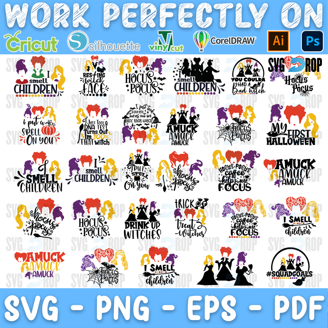 Hocus Pocus Sisters Hair Sayings Bundle SVG
